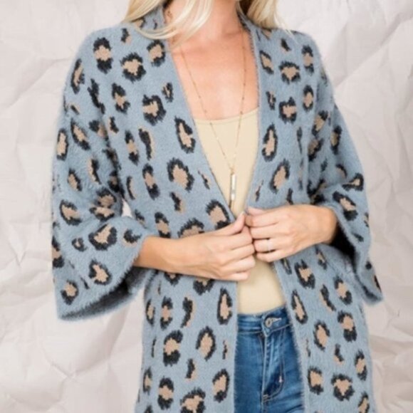 Leopard Print Super Soft Fuzzy Cardigan - Picture 5 of 9